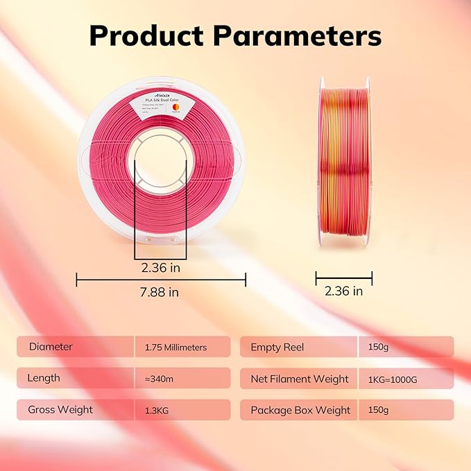 AMOLEN Silk PLA 3D Printer Filament, Dual Color Red Gold PLA 1.75mm, Shiny Color Change Filament 3D Printing PLA Filament for Most FDM 3D Printer, 1kg Spool(2.2lbs)