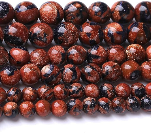 Galaxy Blue Gold Sand 10MM Stone Beads for Jewelry Making DIY Craft Gemstone Beads Kit (10mm, 35pcs) Cosmic Crystal Pebbles for Bracelets, Necklaces, Home Decor