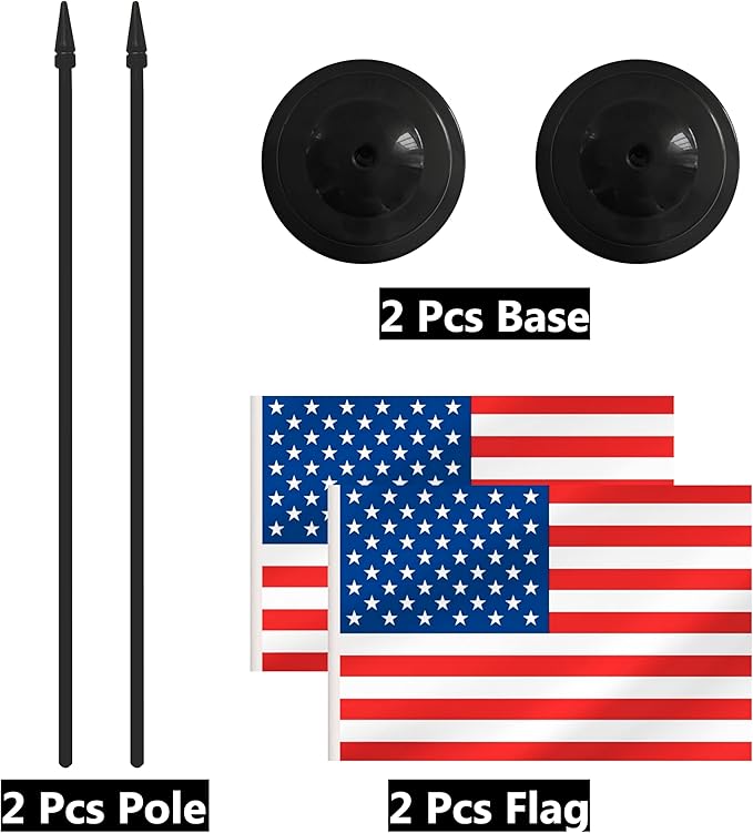 2 Pack USA Desk Flag Set, American Desktop Small Miniature Table Office Flag with 12" Black Pole and Black Base, Offices, Classroom, Home, Festival Decoration (USA)