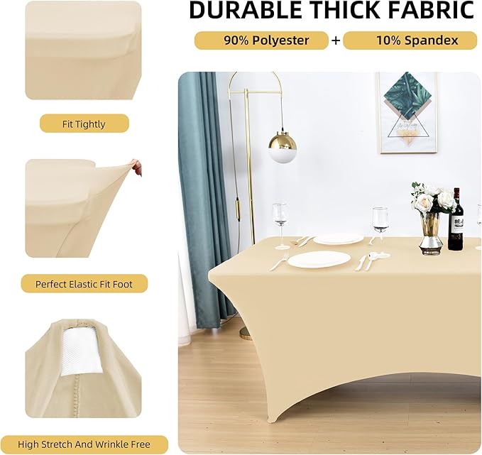 2-Pack 6ft Spandex Table Covers for Rectangle Standard Folding Tables - Wrinkle Resistant Stretch Tablecloths - Ultimate Fitted Table Protector for Parties, Trade Shows, Banquet