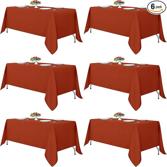 Fitable Rust Tablecloths for Rectangle Tables, 6 Pack - 70 x 120 Inches - Reusable and Washable Fall Table Clothes for 6-8 Ft Tables, Polyester Fabric Table Covers for Wedding, Party, Banquet