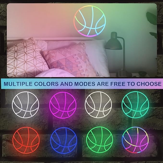 Wanxing Basketball Neon Sign with RGB Sports Neon Lights with Dynamic LED Basketball Wall Althtic Decor in College Room Light Up Themed Gym Gift for Teens in Christmas Party