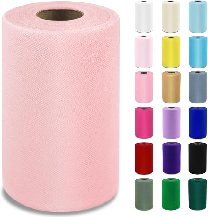 Blush Tulle Fabric Roll 6”by 100 Yards (300 ft) Soft Tulle Spool for DIY Crafting Favor Supplies, Tutus, Wedding, Party Decorations, Gift Wrapping