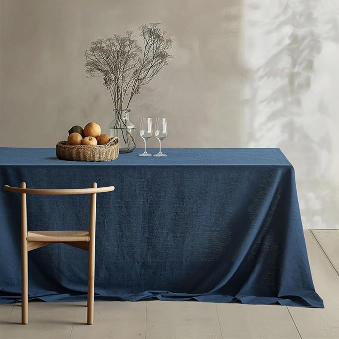 MIULEE Linen Cotton Blend Tablecloth Rectangle, Luxury Waterproof Stain Resistant Durable Farmhouse Oblong Table Cloth for Dining Party Christmas Weddings Birthday, 52 x 84 inch, Navy Blue
