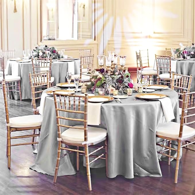 fani 6 Pack 120 Inch Sliver Round Tablecloth - Premium Silky Satin Tablecloth Overlay Smooth Fabric Table Cover Linens, Table Decoration for Wedding Party Banquet Events Restaurant Kitchen Dining