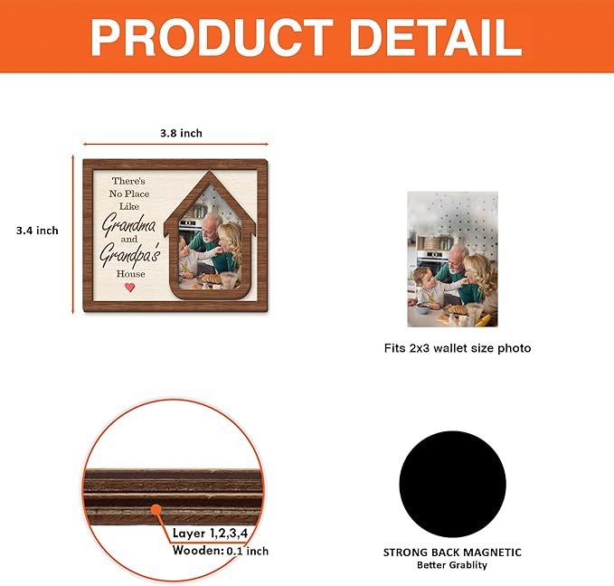 Magnetic Picture Frames - GRANDMA & GRANDPA'S HOUSE - Christmas Gift for Grandparents - Unique Magnet Photo Frame For Women, Men - Magnetic Frames for Refrigerator, Locker & More