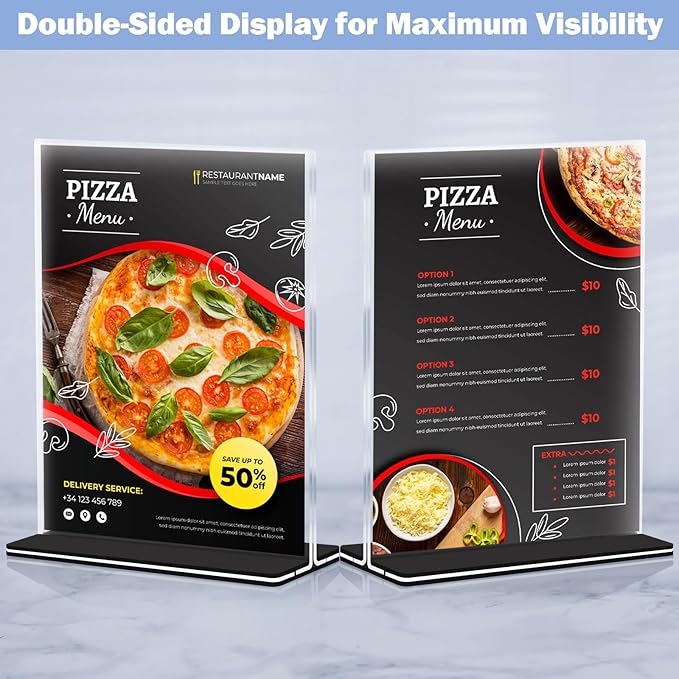 Acrylic Sign Holder 5 x 7, 24 Pack Clear Double-Sided Acrylic Display Stand for Vertical Tabletop Use, Perfect for Menus, Flyers, and Paper in Restaurants, Hotels, Office