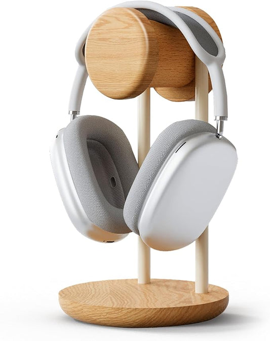 Fenge Headphone Stand for Desk, Nature Wood & Metal Headphone Holder with Storage Base, Desktop Headset Stand for Gaming Universal Headphones