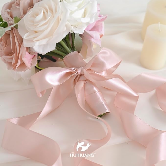 HUIHUANG 1.5 inch Wide Satin Ribbon 50 Yards Rose Gold Double Face Polyester Silk Satin Ribbon for Gift Wrapping Hair Bows Making Floral Bouquet Wedding Invitation Decor Party Favor and Craft Supplies
