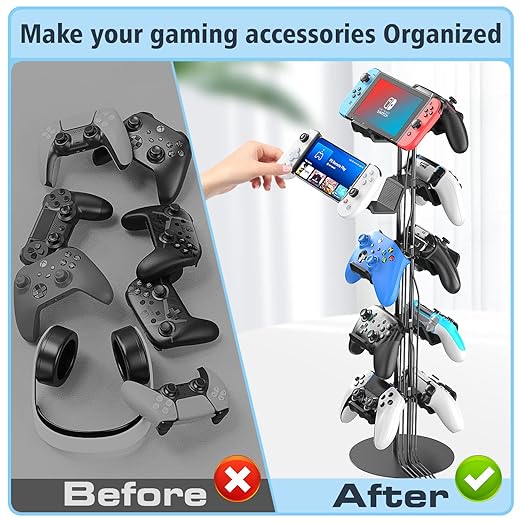 Kytok Gamer Gifts, Headset Stand 5 Tiers with Cable Organizer, Controller Stand Compatible with PS5/Xbox/Nintendo Switch/PS Portal/PS4, Headset Holder & Controller Holder for 10 Packs Controller