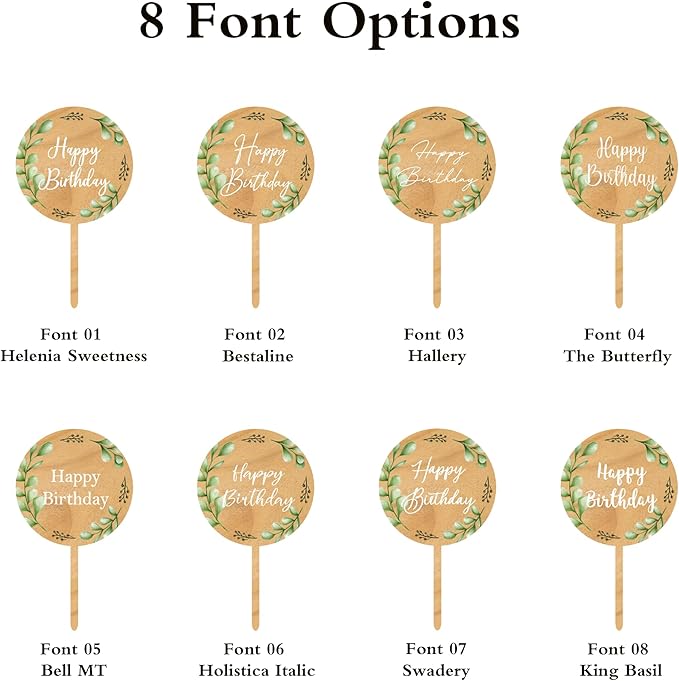 Custom Cupcake Toppers Cake Decorations in Wood for Wedding Engagement Baby Shower Birthday Party etc. (Design B / 36 PCS)