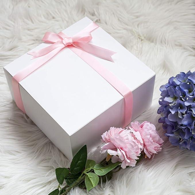 GEFTOL Gift Box 20 Pack 8 x 8 x 4 inches Fold Box Paper Gift Box Bridesmaids Proposal Box for Bridal Birthday Party Christmas（White）