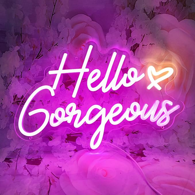 Hello Gorgeous Neon Signs Hello Gorgeous Wall Decor, Hello Gorgeous Bathroom LED Sign for Home Bar Wedding Birthday Backdrop Bacelorette Party, 15.7" x 10.3"