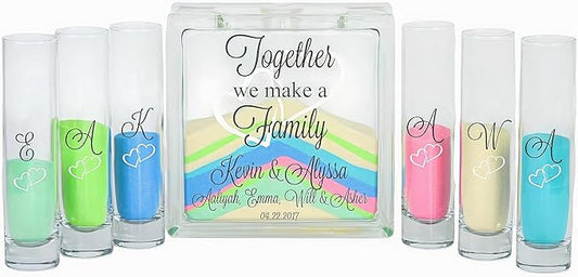 Glass Unity Sand Set for Weddings w LID, Sand, Ink Printed - Personalized Blended Family Wedding Sand Ceremony, Together We Make a Family, Unity Candle Alternative, Sand Wedding Ceremony Kit Blended
