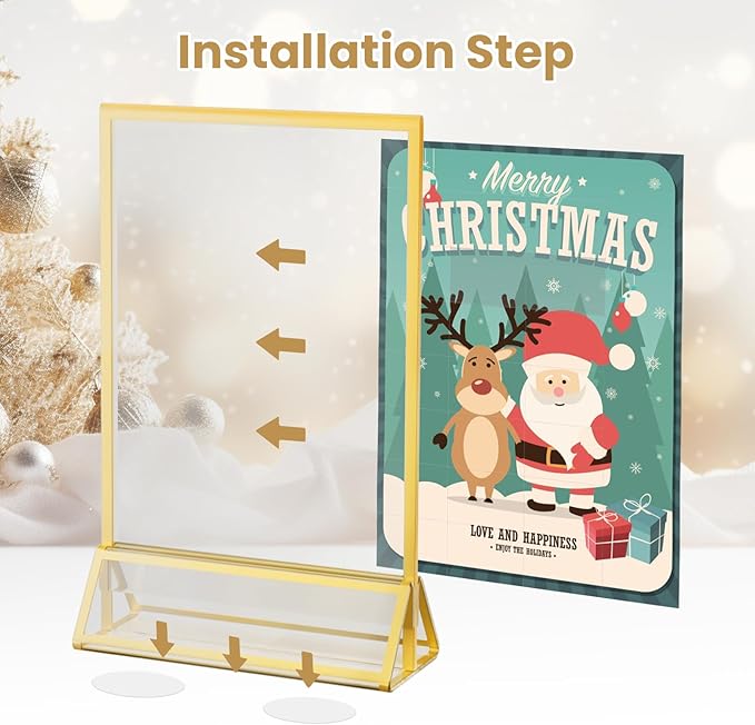 Acrylic Sign Holder 8.5X11 Gold Frames Double-Sided Gold Picture Frames Display Stand for Menu Holder Flyer Holder Wedding Table Number Holder Photo Frames with Double Sided Sticky Dots -6 Pack