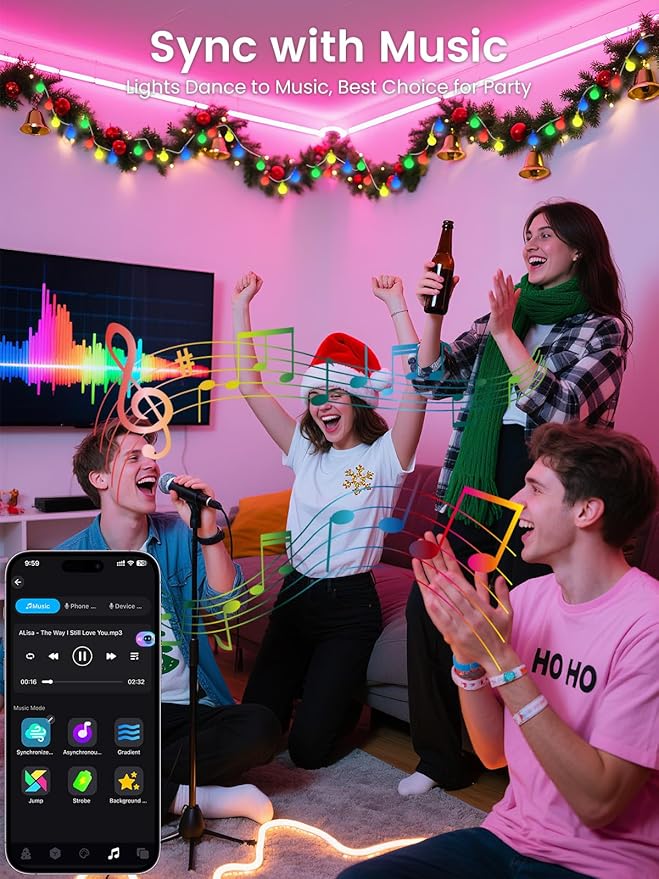 78ft Smart Color Changing Christmas Lights, 200 LED RGB Globe String Lights App Control with Remote & Timer, Music Sync Fairy Light Plug in Waterproof for Christmas Decoration Indoor Outdoor Bedroom
