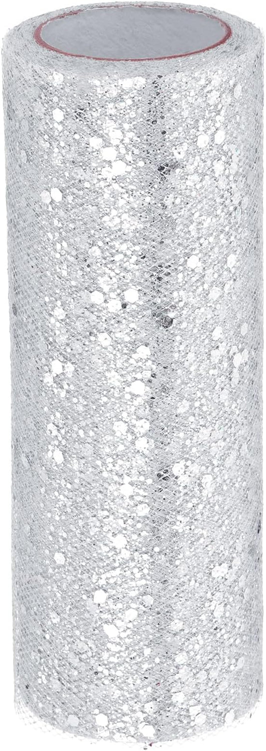 PATIKIL Tulle Fabric Rolls, 6 Inch by 10 Yards Fabric Spool Tulle Sparkling Ribbon Netting Sequin for DIY Tutu Skirts Crafts Wedding Party Decorations, White