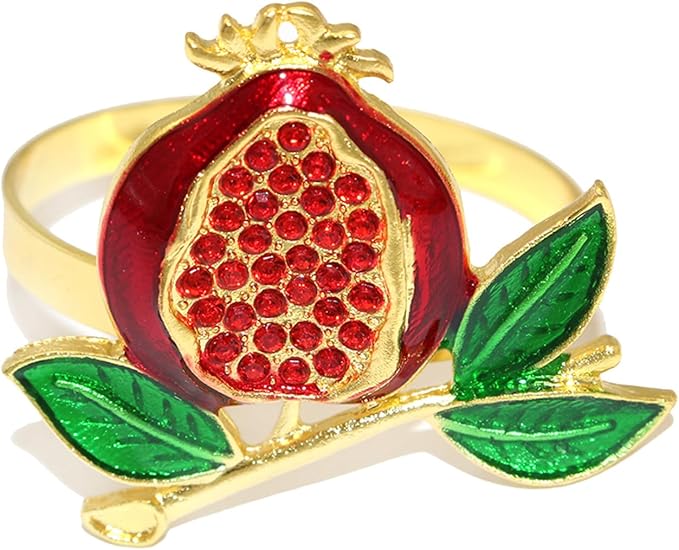 Christmas Pomegranate Napkin Rings set of 6 Red Fruit Napkin Rings for Thanksgiving New Year Dinner Decor,Gold Fall Napkin Ring Holders for Beach Wedding Garden Party Home Daily Table Setting