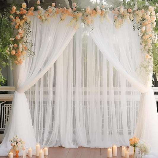 20x10 White Tulle Backdrop Curtains for Parties, Sheer Backdrop Curtain Wedding Photo Background Drapes for Baby Shower Photography Birthday Party