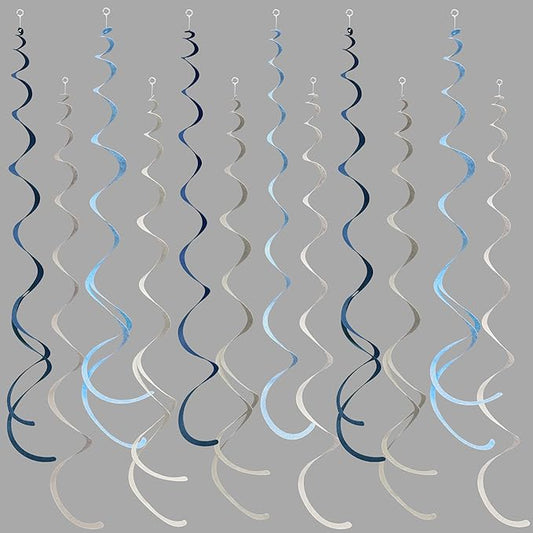 36 Pcs Dusty Blue Gray Hanging Swirl Decorations Navy Blue Grey Felt Swirl Streamer Spiral Ceiling Garland for Baby Shower Wedding Birthday Engagement Ahoy Achor Nautical Graduation Party Supplies
