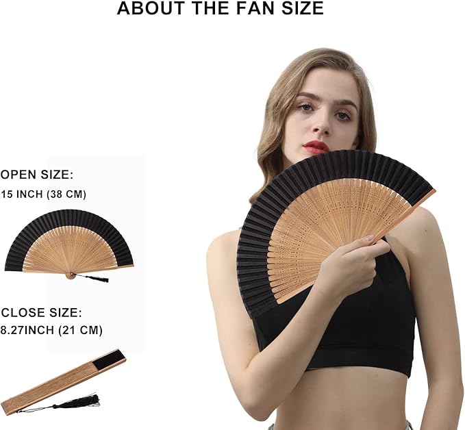 Amajiji Small Folding Hand Fan for Women, Chinese Japanese Vintage Style Bamboo Silk Fans for Party Wedding Dancing Decoration Gift Performance