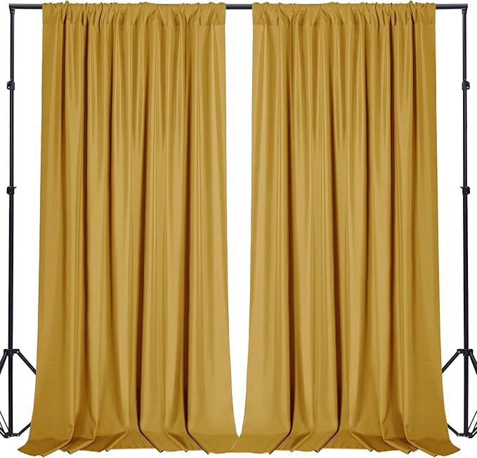 Sugargirl 10x10FT Gold Backdrop Curtains Polyester Photo Backdrop Drapes Curtains 2 Panels with Rod Pockets for Party Birthday Wedding Photography Home Decoration