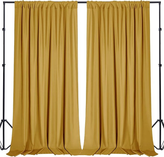 Sugargirl 10x10FT Gold Backdrop Curtains Polyester Photo Backdrop Drapes Curtains 2 Panels with Rod Pockets for Party Birthday Wedding Photography Home Decoration