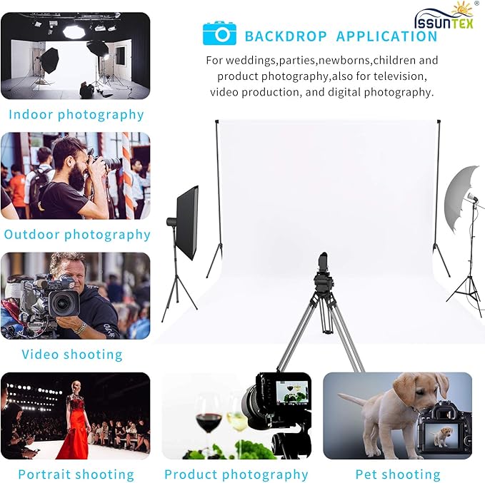 ISSUNTEX 10X24 ft Background Muslin Backdrop, Photo Studio, Collapsible High Density Screen for Video Photography and Television-White