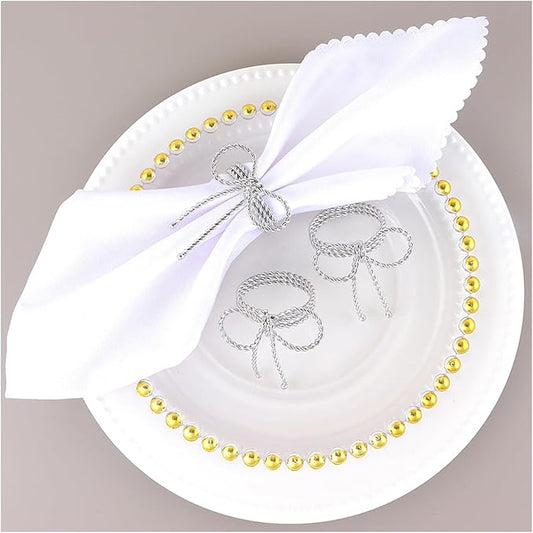 Silver Bow Napkin Rings Set of 12, Bow Tie Napkins Rings for Thanksgiving Christmas Festival Parties Wedding Banquet, Handmade Alloy Bowknot Ring Holders for Family Gathering Table Décor(Silver 12)