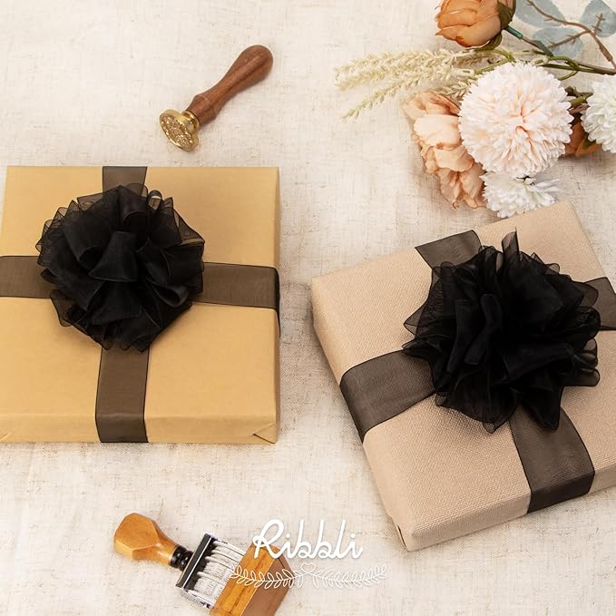 Ribbli Black Sheer Organza Ribbon,1-1/2 Inches x Continuous 50 Yard Use for Gift Wrapping,Bouquet Wrapping,Wedding Decoration,All Crafting and Sewing
