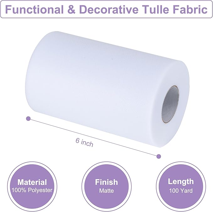 Deep Peacock Blue Tulle Fabric Rolls 6 Inch by 100 Yards (300 feet) Tulle Roll Spool Fabric for DIY Tutu Skirt Baby Shower Birthday Party Wedding Decorations Christmas Craft Supplies