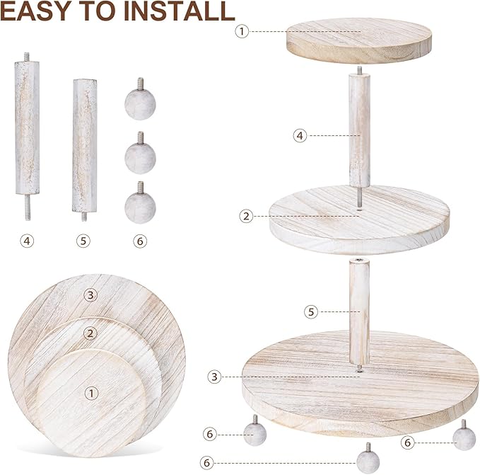 3 Tier Cupcake Stand Round,Wood Cake Stand with Tiered Tray Decor,Rustic Cake Stand for 24 Cupcakes,Cupcake Display for Home Tea Party, Birthday, Wedding, Farmhouse Decor