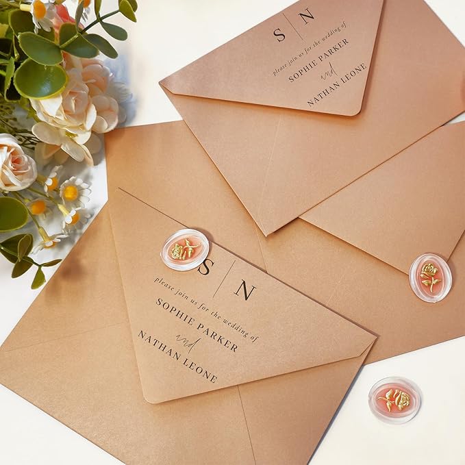 50 Pack 4x6 Envelopes Letter Size, Brown A4 Envelopes Self Seal for Wedding Invitation, Envelope 4.3x6.3 for Greeting Cards, Photos, Baby Shower, Graduation, Thank You Cards, Announcements