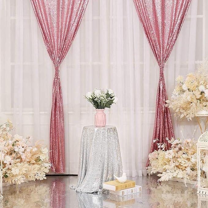 Eternal Beauty Fuchsia Pink Sequin Backdrop Curtains, Valentine's Day Shimmer Back Drop 2Panels-2FTx8FT for Christmas, Party, Birthday, Photography, Wedding, Baby Shower Event Decoration