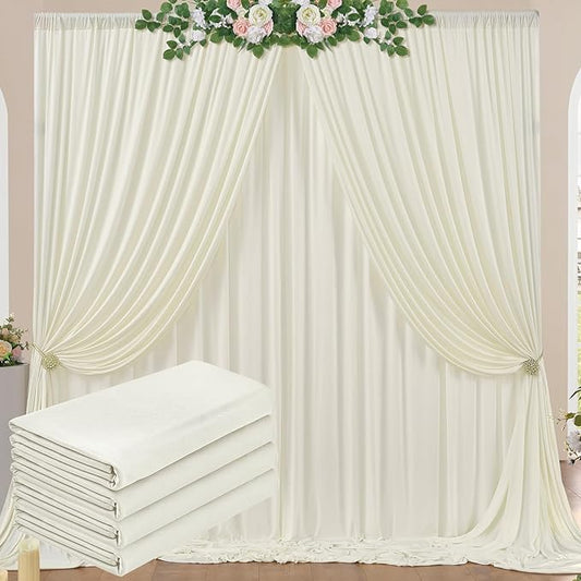 20 ft x 10 ft Wrinkle Free Ivory Backdrop Curtain for Wedding Parties, Polyester Ivory Photo Backdrop Drapes 4 Panels 5x10ft for Baby Shower Photoshoot Engagement Birthday Party Photography Background