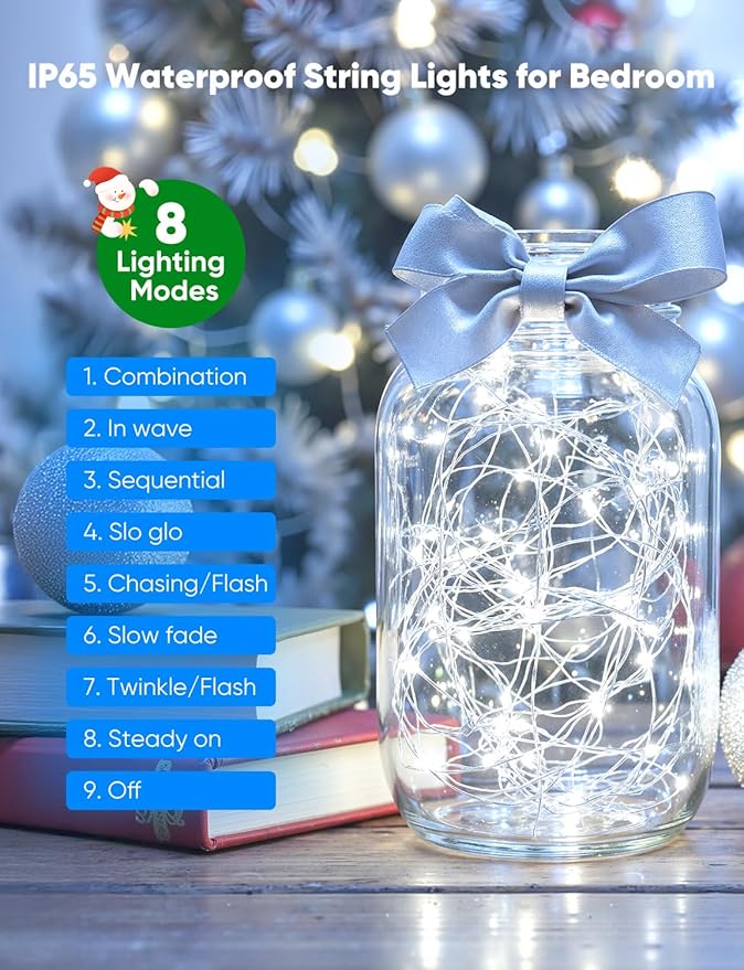 Minetom 12 Pack Fairy Lights Battery Operated String Lights, 8 Modes & Timer, 7ft 20LED White Waterproof Silver Wire Twinkle Lights, Firefly Starry Moon Lights for Mason Jars DIY Christmas Wedding