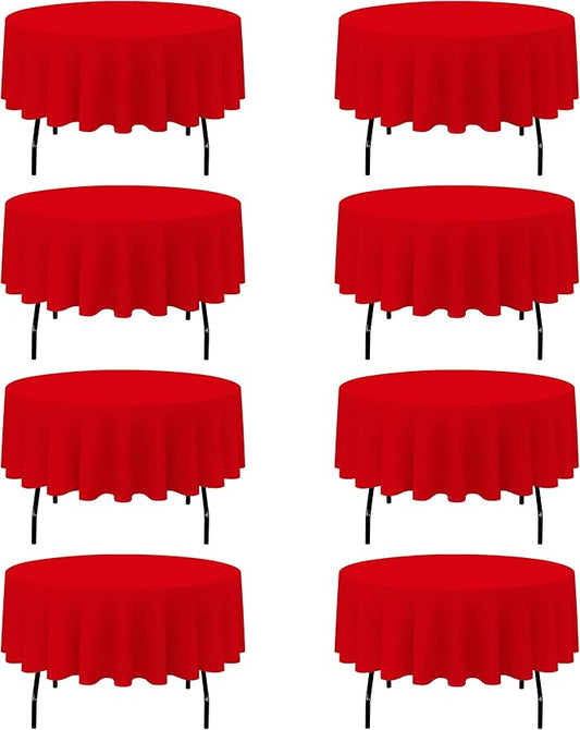BRILLMAX 8 Pack Red Round Tablecloths 90 Inch - Circle Bulk Linen Polyester Fabric Washable Table Cloth Cover for Wedding Reception Banquet Birthday Party Buffet Restaurant