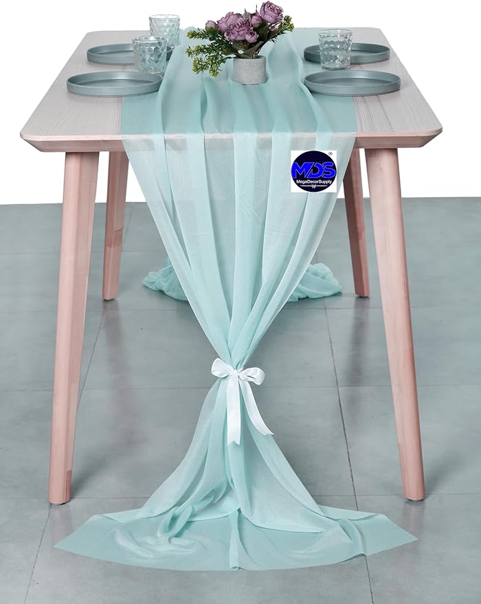 MDS 2 Pack 14ft Chiffon Table Runner 29 x 170 Inches Sheer Wedding Runner Romantic Rustic Table Runner for Wedding Decorations, Birthday Parties, Bridal Shower Party Arch Decor - Teal