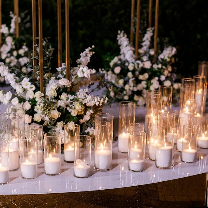 Thin Glass Cylinder Vases 2.5''/3.3'' Diameter 2mm Wall Thickness Clear Flowers Vase Hurricane Floating Candles Holders for Table Centerpieces Wedding Decor(2.5'' X 5'',6'',8'',48 Pcs)