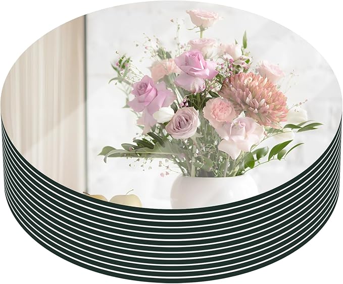 VASUHOME 8" Round Mirror Plates, Glass Circle Mirror Centerpieces for Table Centerpieces & Wedding Party Christmas Decorations, Small Round Mirror Set for Wall, Set of 12, 2mm