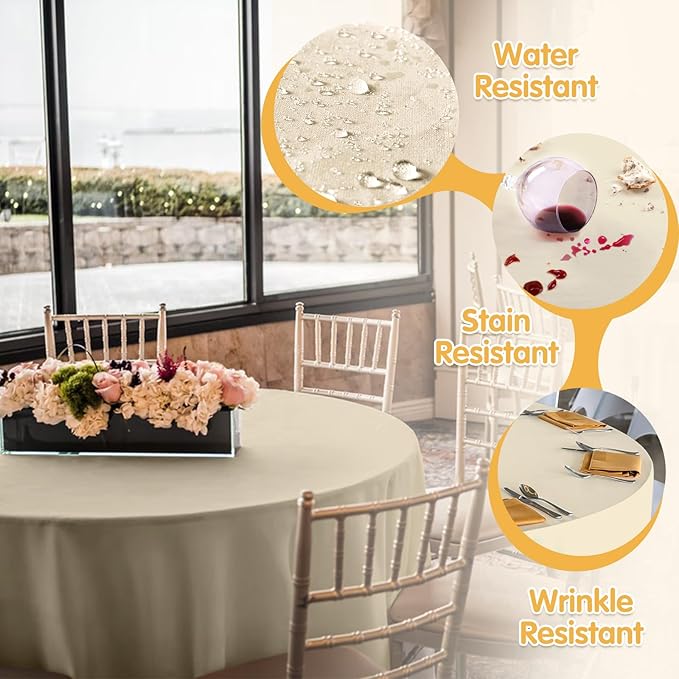 BRILLMAX 6 Pack Beige 70 Inch Round Tablecloths Fit 30" to 54" Tables (8-20" Drop) - Circle Bulk Linen Polyester Fabric Washable Cloth Cover for Wedding Reception Banquet Birthday Party Buffet