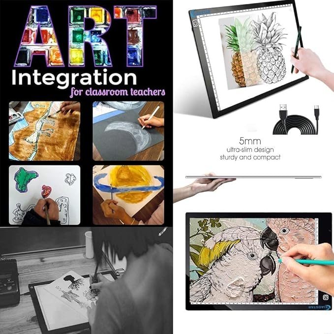 Light Box Drawing Pad, Tracing Board with Type-C Charge Cable and Brightness Adjustable for Artists, AnimationDrawing, Sketching, Animation, X-ray Viewing (A4) Not Rechargeable