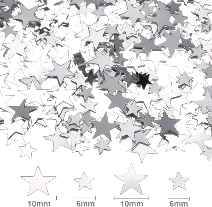 Hestya 60g Star Confetti Glitter Table Confetti Metallic Foil Stars for Party Wedding Festival Decorations(Silver,10mm and 6mm)