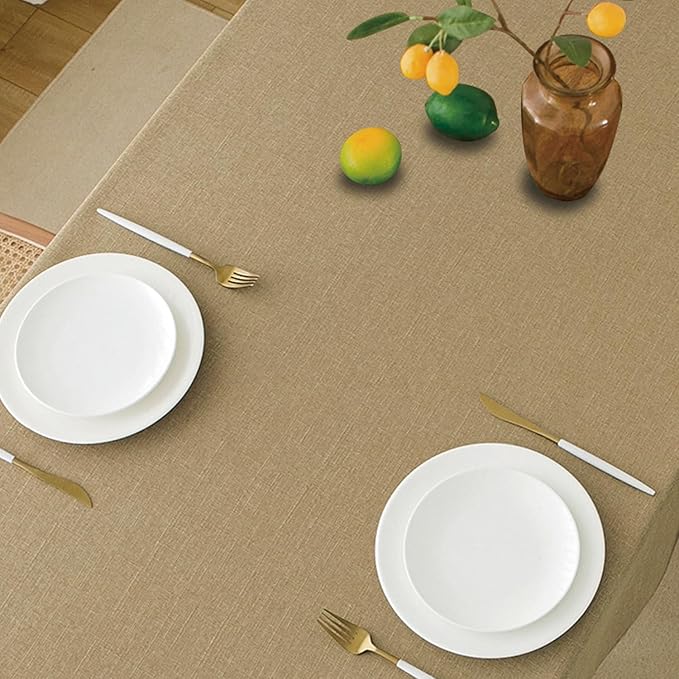 NLMUVW Tan Linen Tablecloth Rectangle, Farmhouse Table Cloth Textured Water Resistant Decorative Table Cover for Cafe Dining Kitchen, 54 x 78 Inch