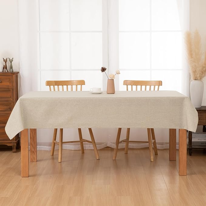 Hiasan Faux Linen Rectangle Tablecloth - Wrinkle and Stain Resistant Washable Table Cloth for Kitchen Dining Room Holiday Table Cover for Party Dinner, Beige, 54 x 108 Inch