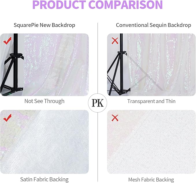 SquarePie Sequin Backdrop Curtain Not See Through Thick Glitter Background for Party 10FT x 10FT Iridescent
