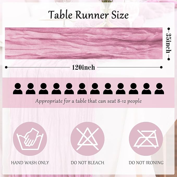 10-Pack Pink Cheesecloth Table Runners – 10FT (35x120 Inch) Boho Rustic Gauze Fabric Cheese Cloth Table Runner for Weddings, Baby Showers, Bridal Shower, Farmhouse & Birthday Party Decor