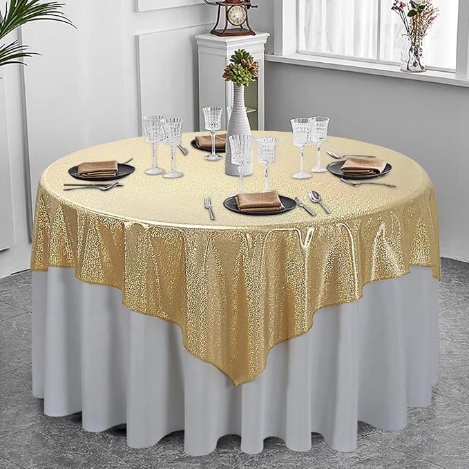 Fitable Sequin Tablecloth for Parties 60x60 Inch - Sparkle Glitter Table Cloth Laser Square Overlay for Wedding Baby Shower Ceremony Birthday Holiday Banquet Decor, Khaki