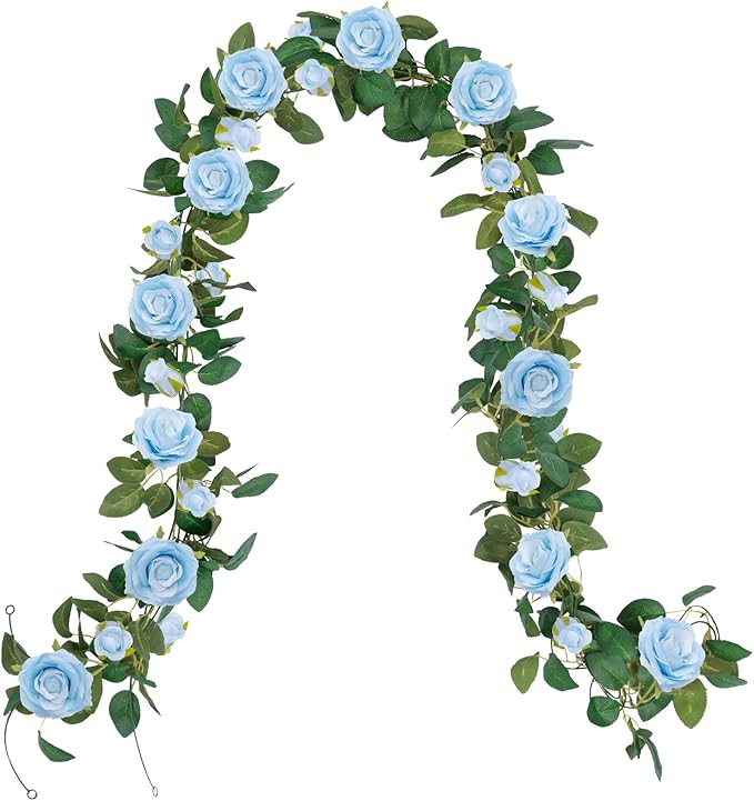 U'Artlines 3 Pack Artificial Blue Rose Vines Floral Garlands Total 19.5 Ft Fake Vine Silk Flower Garland for Indoor Outdoor Home Wedding Arch Garden Wall Decoration