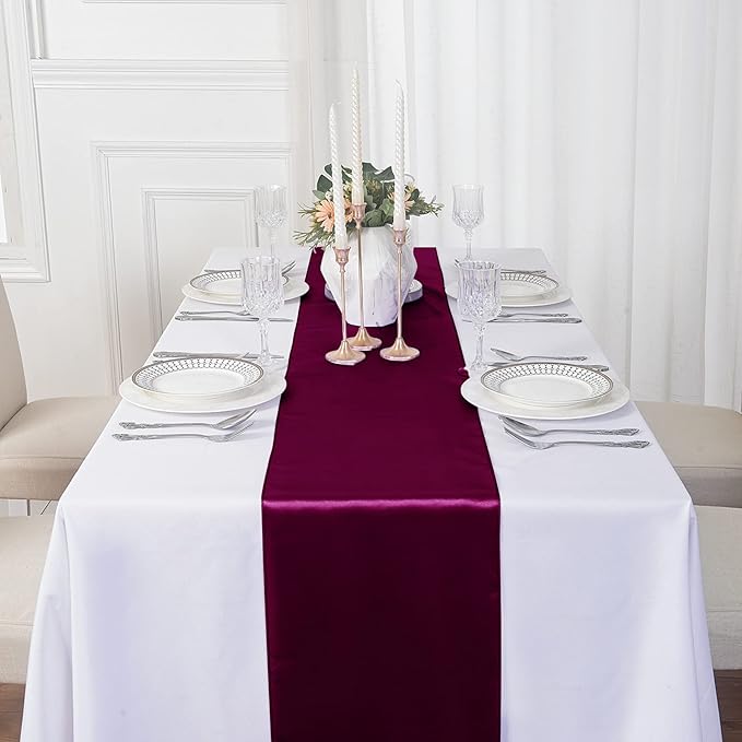 6Pack Table Runner 12 x 108 Inches Satin Silk Table Runner for Wedding, Birthday Party, Banquets, Graduations Decoration, fit Rectange and Round Table-Burgundy